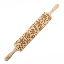 MoodForWood Träkavel, Graverad, 43 cm med Handtag, Perfekt för Bakning - Snöflingemönster