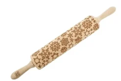 MoodForWood Träkavel, Graverad, 43 cm med Handtag, Perfekt för Bakning - Snöflingemönster