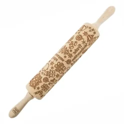 MoodForWood träkavel, graverad, 43 cm med handtag, perfekt för bakning - Frohe Weihnachten-mönster