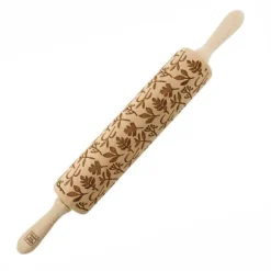 MoodForWood Träkavel, Graverad, 43 cm med Handtag, Perfekt för Bakning - Örtmönster