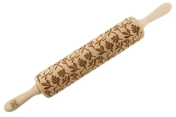 MoodForWood Träkavel, Graverad, 43 cm med Handtag, Perfekt för Bakning - Örtmönster