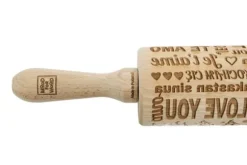 MoodForWood Träkavel, Graverad, 43 cm med Handtag, Perfekt för Bakning - Kocham-mönster