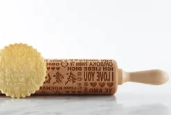 MoodForWood Träkavel, Graverad, 43 cm med Handtag, Perfekt för Bakning - Kocham-mönster