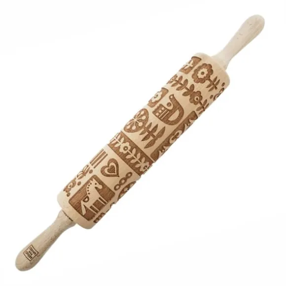 MoodForWood Träkavel, Graverad, 43 cm med Handtag, Perfekt för Bakning - Skandinaviskt Mönster