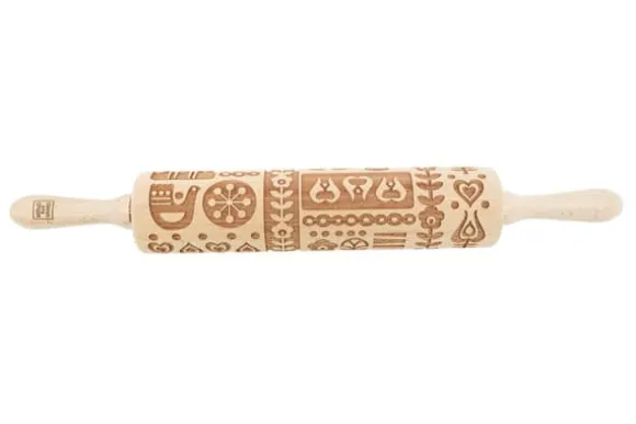 MoodForWood Träkavel, Graverad, 43 cm med Handtag, Perfekt för Bakning - Skandinaviskt Mönster
