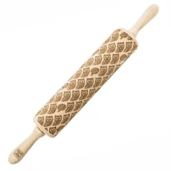 MoodForWood Träkavel, Graverad, 43 cm med Handtag, Perfekt för Bakning - Ugglemönster