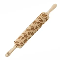 MoodForWood Träkavel, Graverad, 43 cm med Handtag, Perfekt för Bakning - Ginko Biloba Mönster