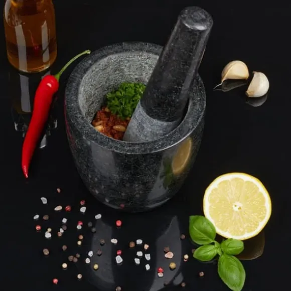 Mortel med stöt, 13x13 cm, Svart