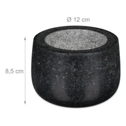 Mortel och stöt, Granit, 12x8.5 cm, Svart