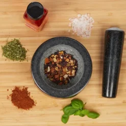 Mortel och stöt, Granit, 12x8.5 cm, Svart