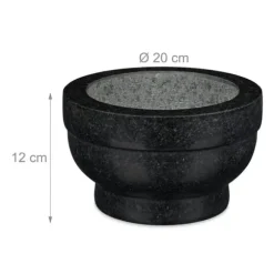 Mortel och stöt, Granit, 12x20 cm, Svart