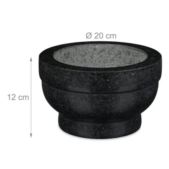 Mortel och stöt, Granit, 12x20 cm, Svart