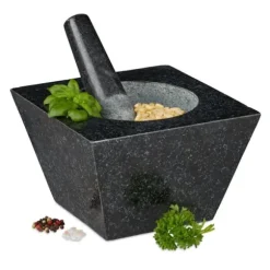 Mortel och stöt, Granit, 12x19,5x19,5 cm, Svart