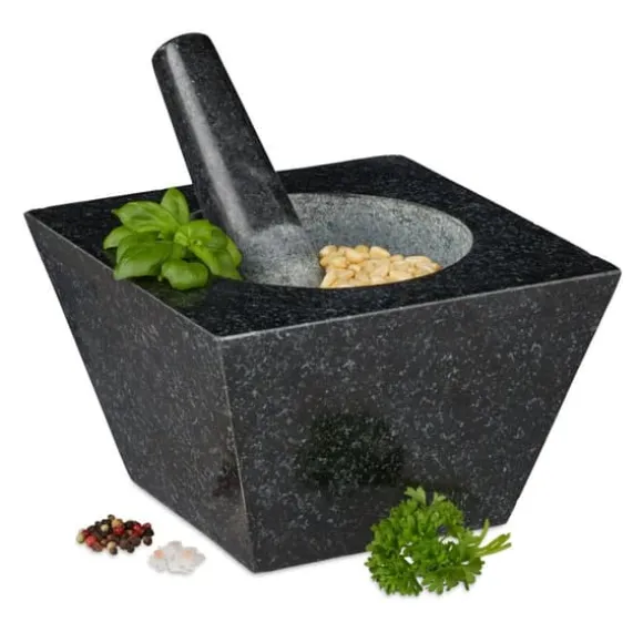 Mortel och stöt, Granit, 12x19,5x19,5 cm, Svart