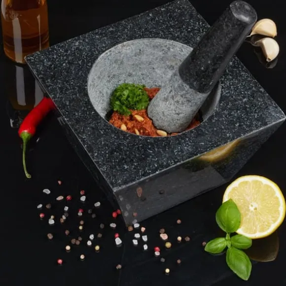 Mortel och stöt, Granit, 12x19,5x19,5 cm, Svart