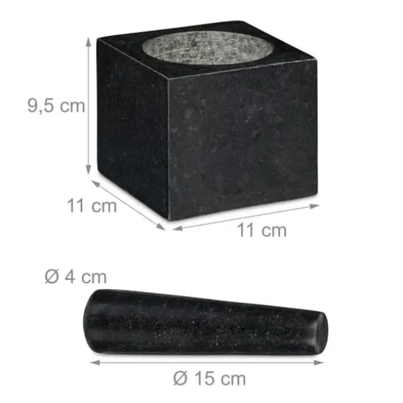 Mortel och stöt, Granit, 9.5x11x11 cm, Svart