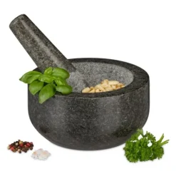 Mortel och stöt, 8x16 cm, Grå, Granit