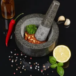 Mortel och stöt, 8x16 cm, Grå, Granit