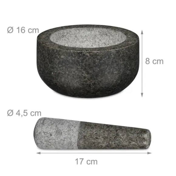 Mortel och stöt, 8x16 cm, Grå, Granit