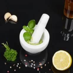 Mortel och stöt, 6x10 cm, Vit, Marmor