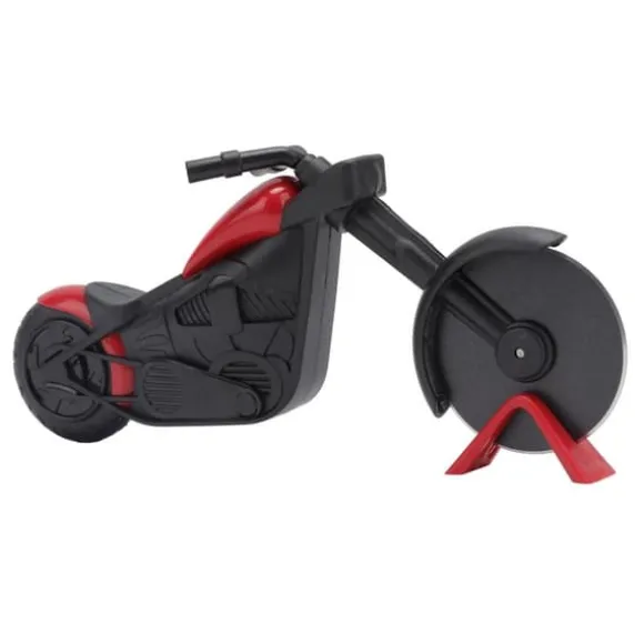 Motorcykelpizzaskärare i rostfritt stål, motorcykelformad pizzahjulsskärare för att skära pizzor, kakor, våfflor och pannkakor