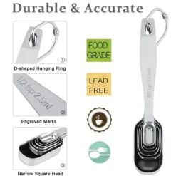 Mätkoppar och skedar i rostfritt stål - 13 delar för köksmätning