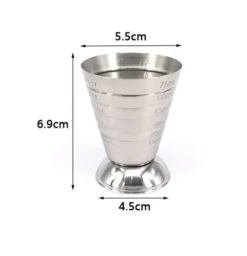 Måttbägare i rostfritt stål 2,5 oz (75 ml) med tre volymskala, enkel att rengöra och hållbar
