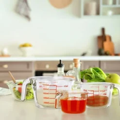 Måttkannset, 7x10x13.5 cm, Transparent, Röd