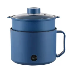 Multifunktionell Elektrisk Köksgryta Liten Mini Elektrisk Spis Snabb Nudelkokare för studenthem Personligt bruk CN 220V Royalblue och matångkorg