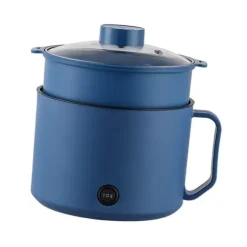 Multifunktionell Elektrisk Köksgryta Liten Mini Elektrisk Spis Snabb Nudelkokare för studenthem Personligt bruk CN 220V Royalblue och matångkorg