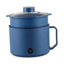 Multifunktionell Elektrisk Köksgryta Liten Mini Elektrisk Spis Snabb Nudelkokare för studenthem Personligt bruk CN 220V Royalblue och matångkorg