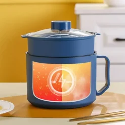 Multifunktionell Elektrisk Köksgryta Liten Mini Elektrisk Spis Snabb Nudelkokare för studenthem Personligt bruk CN 220V Royalblue och matångkorg