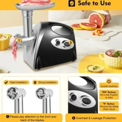 Multifunktionell köttkvarn, elektrisk 800 W, 220 V EU-plugg, svart, korvstoppare & nudeltillsats