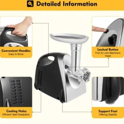 Multifunktionell köttkvarn, elektrisk 800 W, 220 V EU-plugg, svart, korvstoppare & nudeltillsats