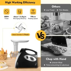 Multifunktionell köttkvarn, elektrisk 800 W, 220 V EU-plugg, svart, korvstoppare & nudeltillsats