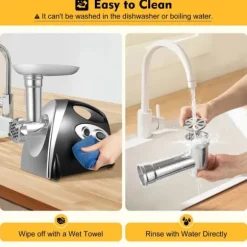 Multifunktionell köttkvarn, elektrisk 800 W, 220 V EU-plugg, svart, korvstoppare & nudeltillsats