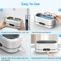 Multifunktionell ultraljudsrengörare - Rengör snabbt smycken, glasögon och proteser - 2 lägen, Rostfritt stål