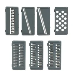 Multifunktionellt grönsaksrivjärn med skål, 7 utbytbara blad