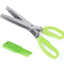 NANHONG örtsax i rostfritt stål, multifunktionell köksax med 5 blad med rengöringsborste My11754