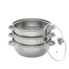 Ångkokarset i rostfritt stål, 3 våningar, 28 cm gryta, stapelbar, glaslock, silver