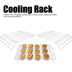 3-nivåers kylgaller hopfällbara ben för kakor, tårtor, kök, bakning, grillverktyg