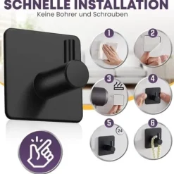 No Drill Handduksställ - Set med 4 extra starka självhäftande krokar i rostfritt stål - Badrumshanddukskrokar[H3019]