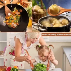 OBOSOE 9 delar köksredskapsset i teak - Träspatel, slev, gaffel m.m. med förvaringsburk & skedställ, för non-stick-pannor