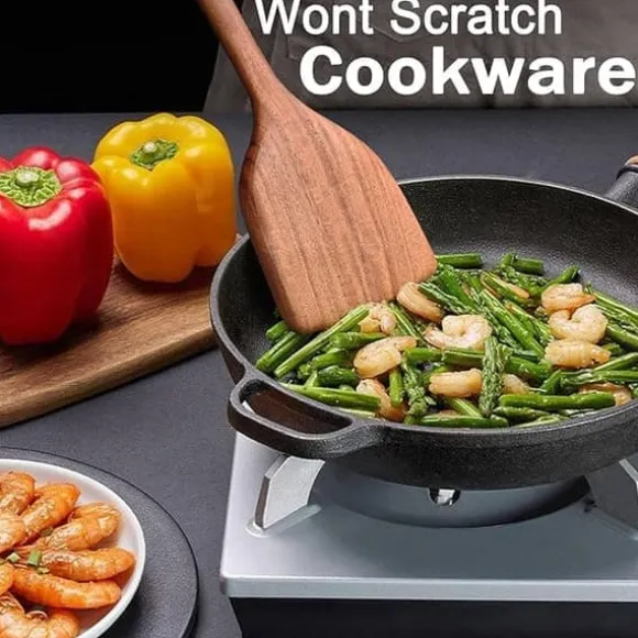 OBOSOE 5-delars Köksredskapsset i Akaciaträ – Träspatel, Gaffel, Slevar & Slev, Perfekt för Non-stick Köksredskap