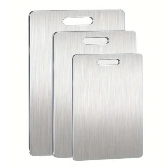 OBOSOE 3-Delars Rostfria Skärbrädor - Dubbelhäftande & Hygienisk för Kök, Grill & Camping