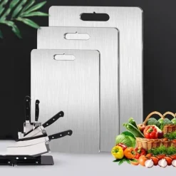 OBOSOE 3-Delars Rostfria Skärbrädor - Dubbelhäftande & Hygienisk för Kök, Grill & Camping