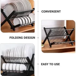 OBOSOE Diskställ i X-design – Fällbart 2-lagers Torkställ i Svart, Ingen Montering Krävs