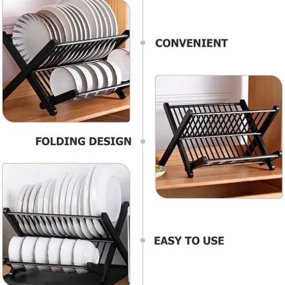 OBOSOE Diskställ i X-design – Fällbart 2-lagers Torkställ i Svart, Ingen Montering Krävs