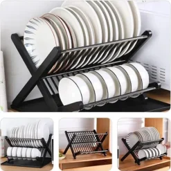 OBOSOE Diskställ i X-design – Fällbart 2-lagers Torkställ i Svart, Ingen Montering Krävs