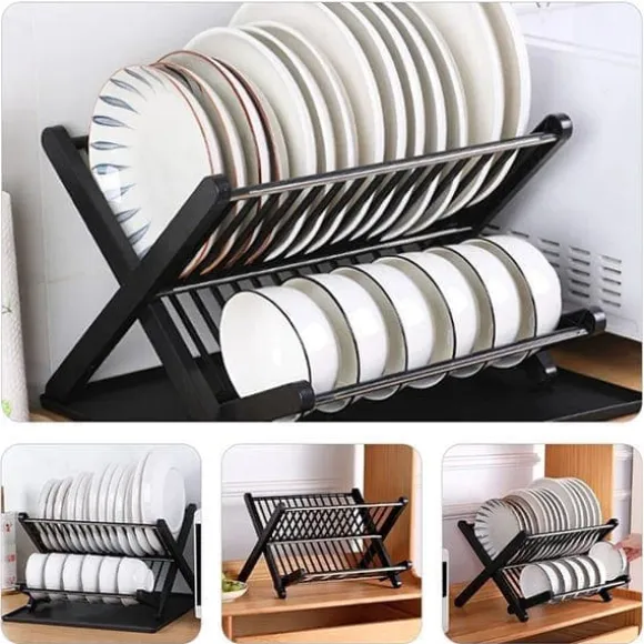 OBOSOE Diskställ i X-design – Fällbart 2-lagers Torkställ i Svart, Ingen Montering Krävs